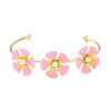 Alloy Flower with Imitation Pearl Beaded Open Cuff Bangle for Women LS-BJEW-D054-02G-01-1