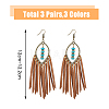 3 Pairs 3 Colors Imitation Leather Tassel Chandelier Earrings EJEW-FI0002-37-2