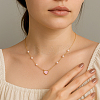 4Pcs 2 Colors Alloy & Resin Pink Heart Pendant Necklaces with Imitation Pearl NJEW-HY0001-12-5