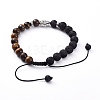 Natural Lava Rock & Tiger Eye Beads Adjustable Braided Bracelets BJEW-JB04987-01-3