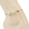 Round Natural Larimar Beads 304 Stainless Steel Satellite Chain Anklets for Women AJEW-AN00877-2