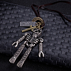 Adjustable Men's Zinc Alloy Pendant and Leather Cord Lariat Necklaces NJEW-BB15999-3