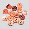 2-Hole Natural Dyed Shell Flat Round Buttons BUTT-P012-01-1