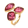 Teardrop & Square Glass Open Cuff Rings RJEW-G289-01G-01-1