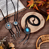 3Pcs 3 Style Adjustable Zinc Alloy Pave Synthetic Turquoise Oval/Flat Round Pendant Black PU Leather Cord Lariat Necklaces NJEW-ME0001-02-5