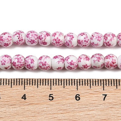 Handmade Flower Printed Porcelain Ceramic Beads Strands X-PORC-M005-6mm-03-1