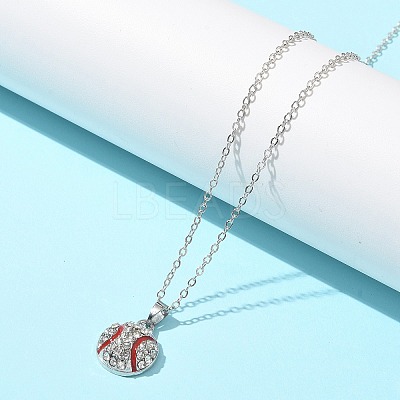 Zinc Alloy Crystal Rhinestone Sport Ball Pendant Cable Chain Necklaces NJEW-U024-01P-02-1