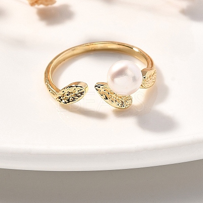 Round Natural Pearl Finger Rings RJEW-P113-24G-1