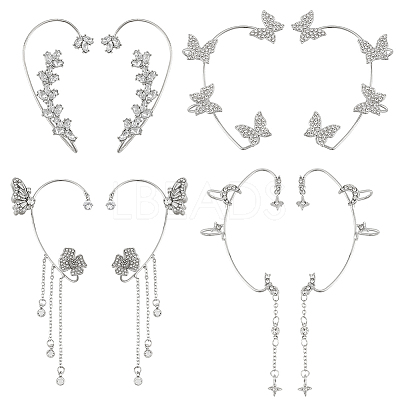 8Pcs 8 Styles Alloy Rhinestone Cuff Earrings EJEW-OC0001-05-1