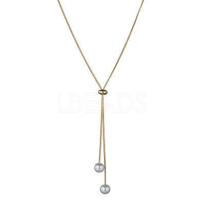 Alloy Snake Chain Slider Lariat Necklaces with Plastic Imitation Pearl Round Beads WG87CD3-01-1