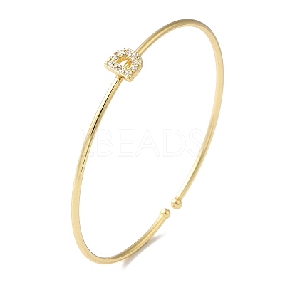 Rack Plating Brass Micro Pave Clear Cubic Zirconia Letter Open Cuff Bangles BJEW-A018-01G-D-1
