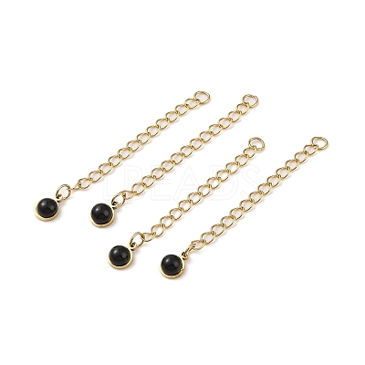Ion Plating(IP) 316 Surgical Stainless Steel Curb Chain Extender with Natural Black Agate Round Charm STAS-A097-01G-06-1