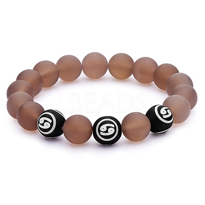 Natural Grey Agate Round Beaded Stretch Bracelet BJEW-SW00077-11-1