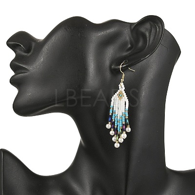 304 Stainless Steel Glass Seed Beads Arrow Dangle Earrings EJEW-MZ00554-01-1