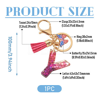 Alloy Resin Butterfly Keychains KEYC-TADJ0002-02G-Y-1