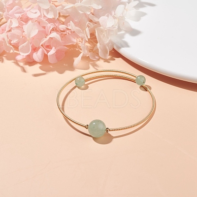 Natural  Green Aventurine Round Beaded Bangle BJEW-JB07840-02-1