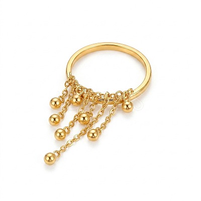304 Stainless Steel Round Bead Tassel Finger Rings WGCFC02-01-1