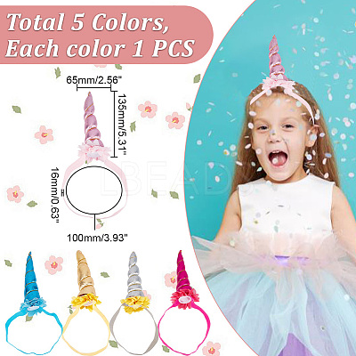 5Pcs 5 Colors Cloth Unicorn Horn Headbands for Kids OHAR-DR0001-01-1