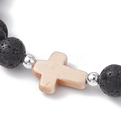Natural Lava Rock & Synthetic Turquoise Beads Stretch Bracelets for Men Women BJEW-JB12226-02-1