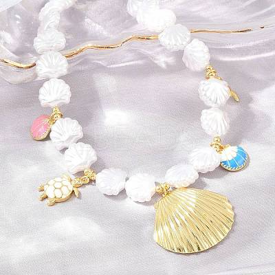 Ocean Brass Pave Cubic Zirconia and Enamel Sea Animals Pendant Necklaces KK-CBA4547-03A-G-1