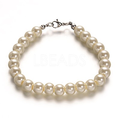 Stainless Steel Dyed Glass Pearl Round Bead Strands and Bracelets Jewelry Sets SJEW-M039-01B-1