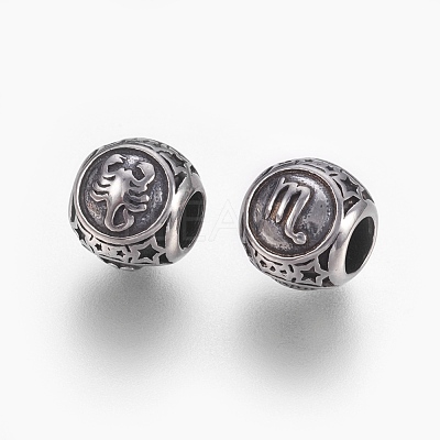 316 Surgical Stainless Steel European Beads STAS-F195-128P-09-1
