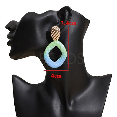 Baking Paint Alloy Rhombus Stud Dangle Earrings for Women WG48396-01-1