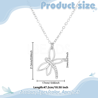 4Pcs 2 Colors Alloy Crystal Rhinestone Dragonfly Pendant Necklaces NJEW-HY0001-13-1
