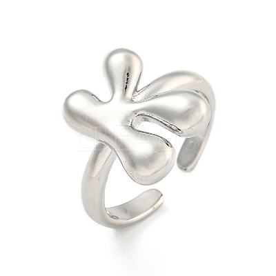Brass Letter Open Cuff Rings for Women RJEW-G313-01K-P-1