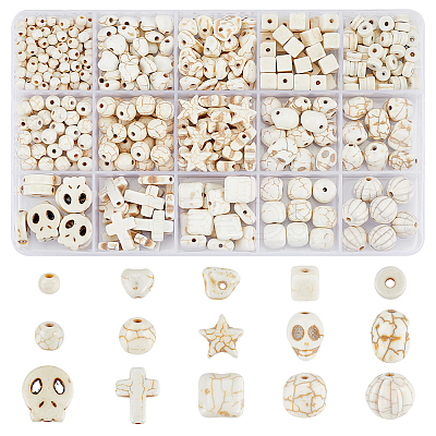 524Pcs 15 Styles Synthetical Turquoise & Howlite Beads Sets TURQ-PH0001-24-1