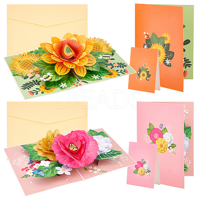 2 Sets 2 Styles Valentine's Day Rectangle 3D Pop Up Flower Paper Greeting Card AJEW-GA0006-96-1