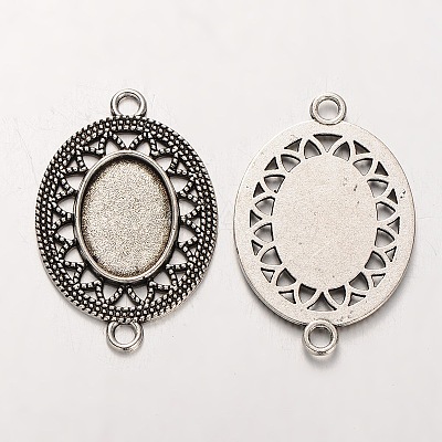 Tibetan Style Alloy Oval Cabochon Connector Bezel Settings PALLOY-J494-09AS-1