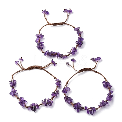 Adjustable Natural Amethyst Braided Bead Bracelets for Women BJEW-U035-02F-1