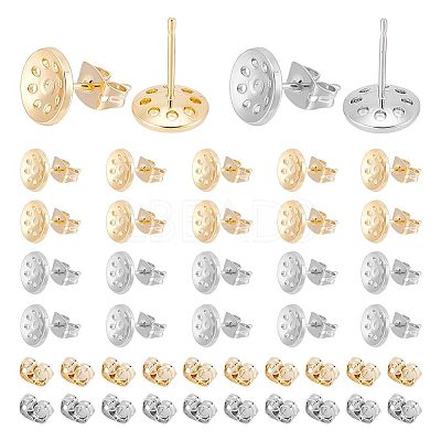 20 Pairs 2 Color Brass Stud Earring Findings KK-BC0010-63-1