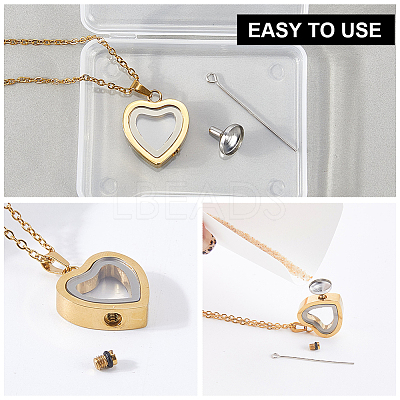 1Pc Stainless Steel Heart Pendant Urn Ashes Necklaces NJEW-CN0001-17G-1