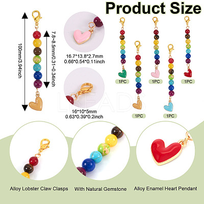 5Pcs 5 Colors Alloy Enamel Heart Pendant Decorations HJEW-TA0001-27-1
