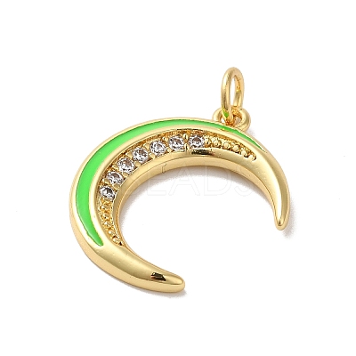 Moon Rack Plating Brass Micro Pave Cubic Zirconia Enamel Pendants KK-G504-06G-1