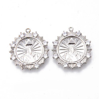 Brass Micro Pave Cubic Clear Zirconia Pendants KK-N232-176P-NF-1