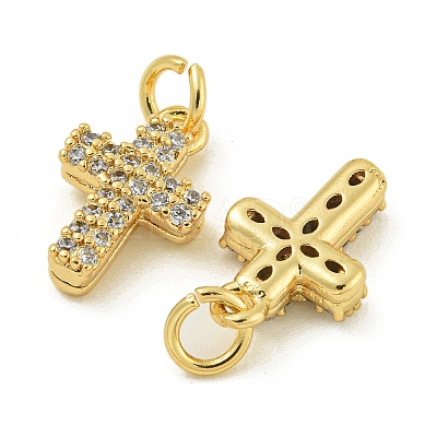Rack Plating Brass Micro Pave Clear Cubic Zirconia Charms KK-Z067-23G-09-1