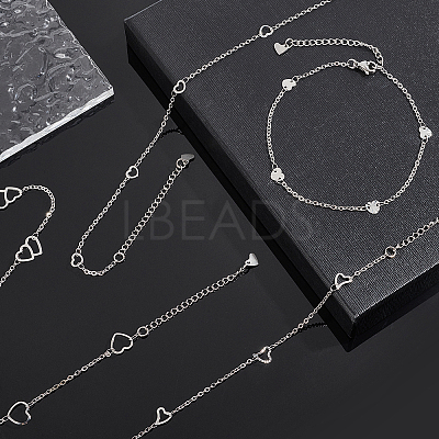 6Pcs 6 Styles 304 Stainless Steel Cable Chain Anklets AJEW-UN0001-12-1