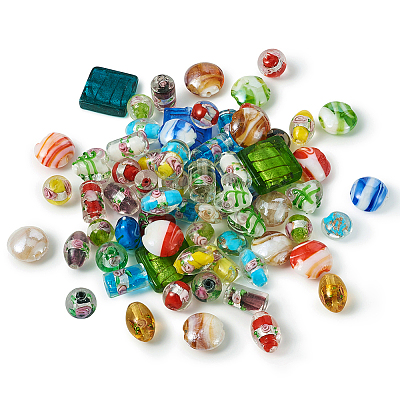 Handmade Silver Foil Lampwork Glass Beads FOIL-CD0001-01-1