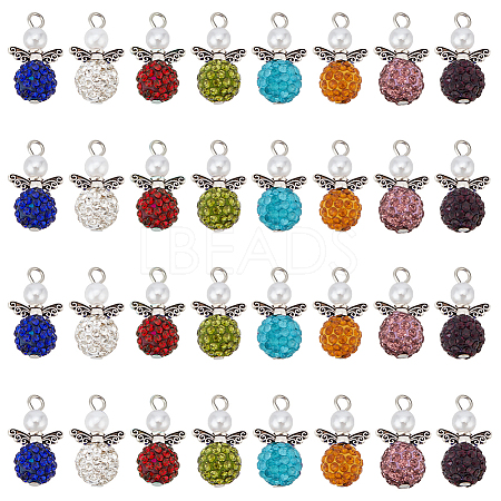 4 Sets Angle Shape Polymer Clay Rhinestone Pendants FIND-PH0009-14B-1