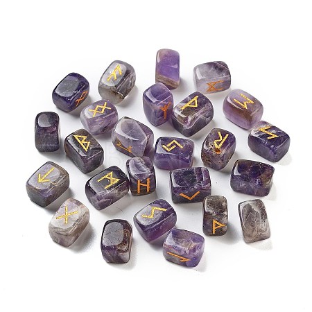 Rectangle Natural Amethyst Rune Stones G-Z059-01J-1