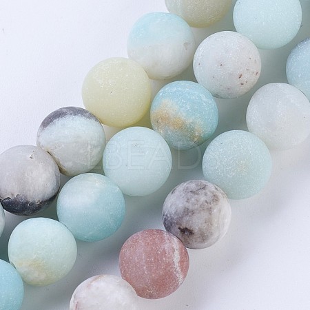 Frosted Natural Amazonite Round Bead Strands G-E334-6mm-09-1