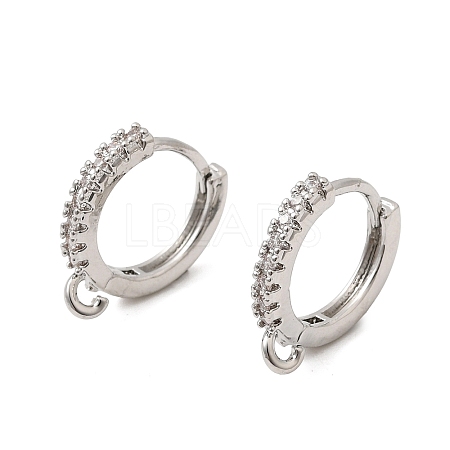 Brass Micro Pave Clear Cubic Zirconia Hoop Earring Findings KK-Z154-04P-1