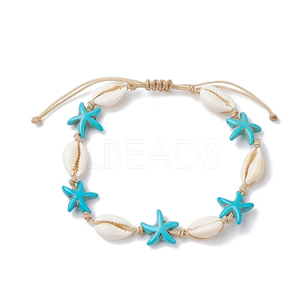 Natural Shell & Synthetic Turquoise Braided Bead Bracelets AJEW-AN00562-04-1