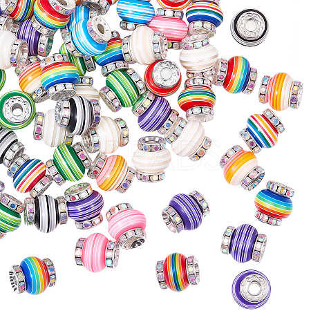 60Pcs Lantern-Shaped Striped Pattern Resin Rhinestone Beads KK-SC0007-83-1