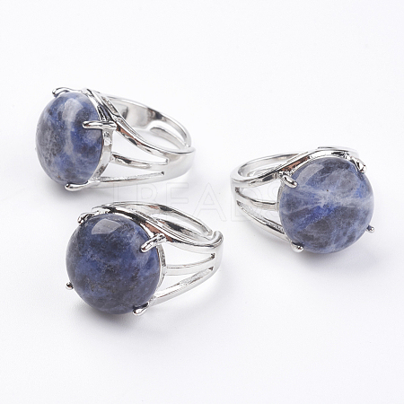 Adjustable Natural Sodalite Finger Rings RJEW-F075-01D-1