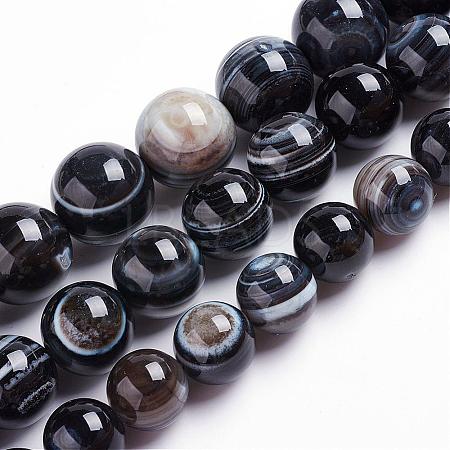 Natural Black Striped Agate/Banded Agate Beads Strands G-J359-01-6mm-1