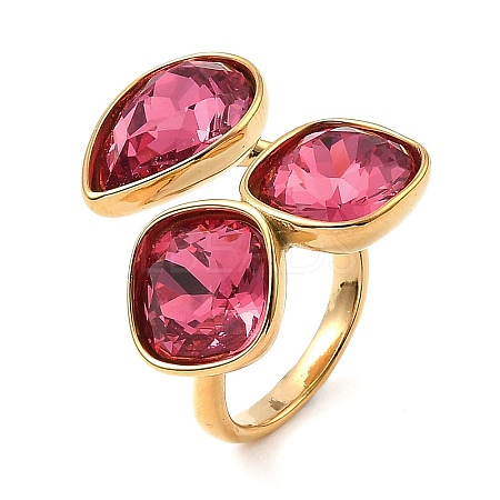 Teardrop & Square Glass Open Cuff Rings RJEW-G289-01G-01-1